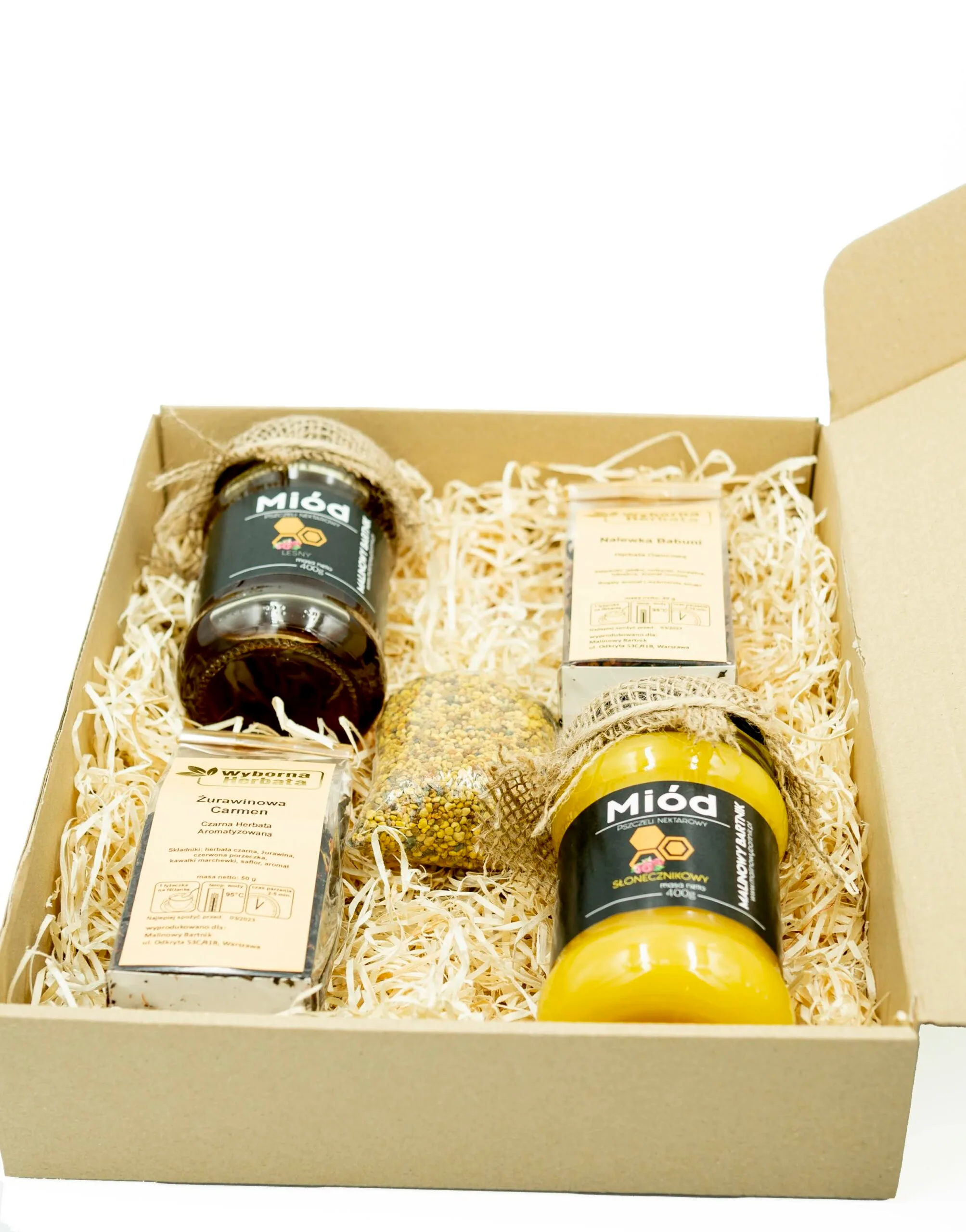 ZESTAW Prezentowy - 2x naturalne miody 400g z herbatami