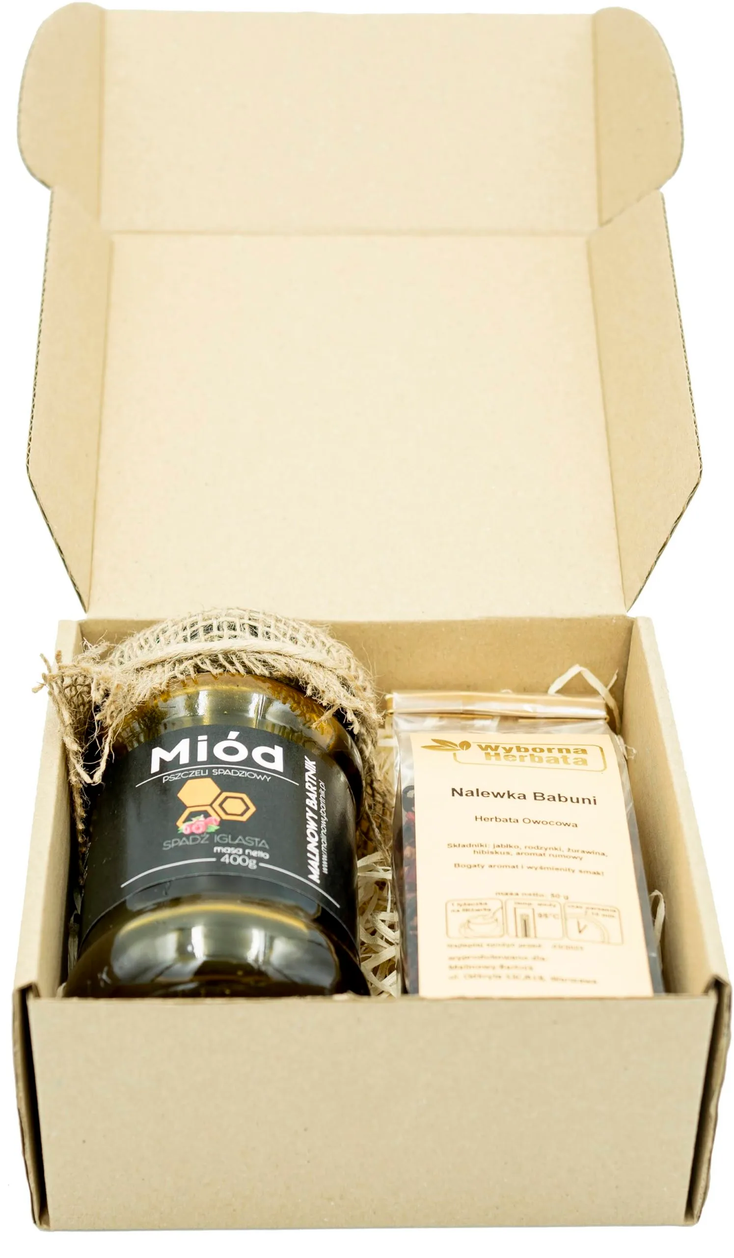 ZESTAW Prezentowy - Miód Spadź Iglasta i Herbata Nalewka Babuni - Oferta limitowana