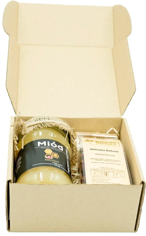 ZESTAW Prezentowy Miód Akacjowy z Herbatą Nalewka Babuni - Oferta limitowana