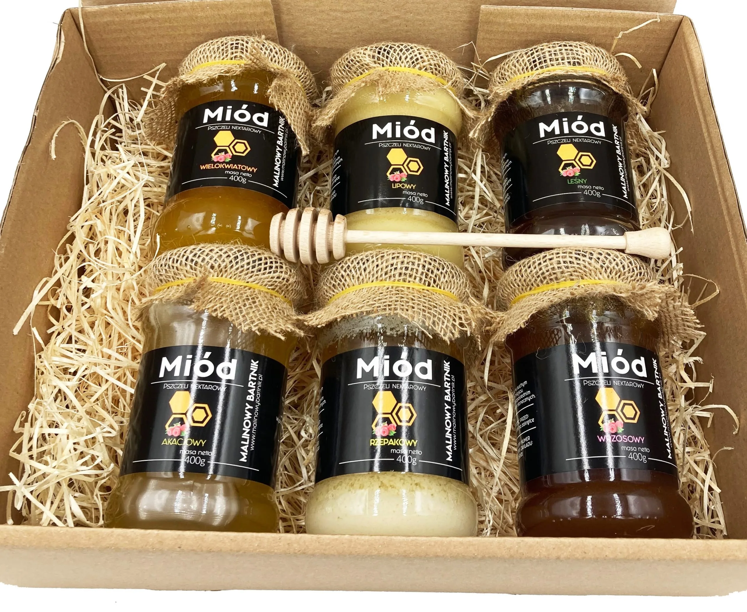 ZESTAW Prezentowy 6x Miody naturalne + gratis